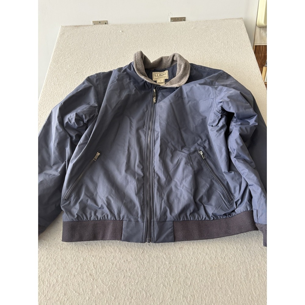 L.L.Bean Jacket Mens XL Blue Nylon Bomber Fleece Lined Full Zip Pockets Warm